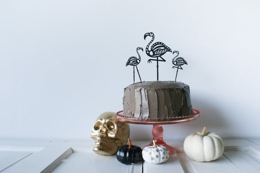 Use your Cricut to cut out these Skeleton Flamingo Cake Toppers for your Halloween party! // Salty Canary