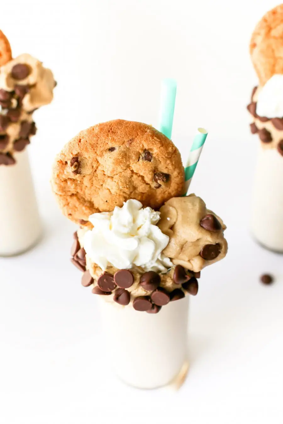 Chocolate Chip Cookie Dough Milkshake, Edible Cookie Dough, Raw Cookie Dough Milkshake, Cookie Dough Vanilla Milkshake, Over the Top Freakshake, Cookie Milkshake, Recipe, Make at Home, Salty Canary