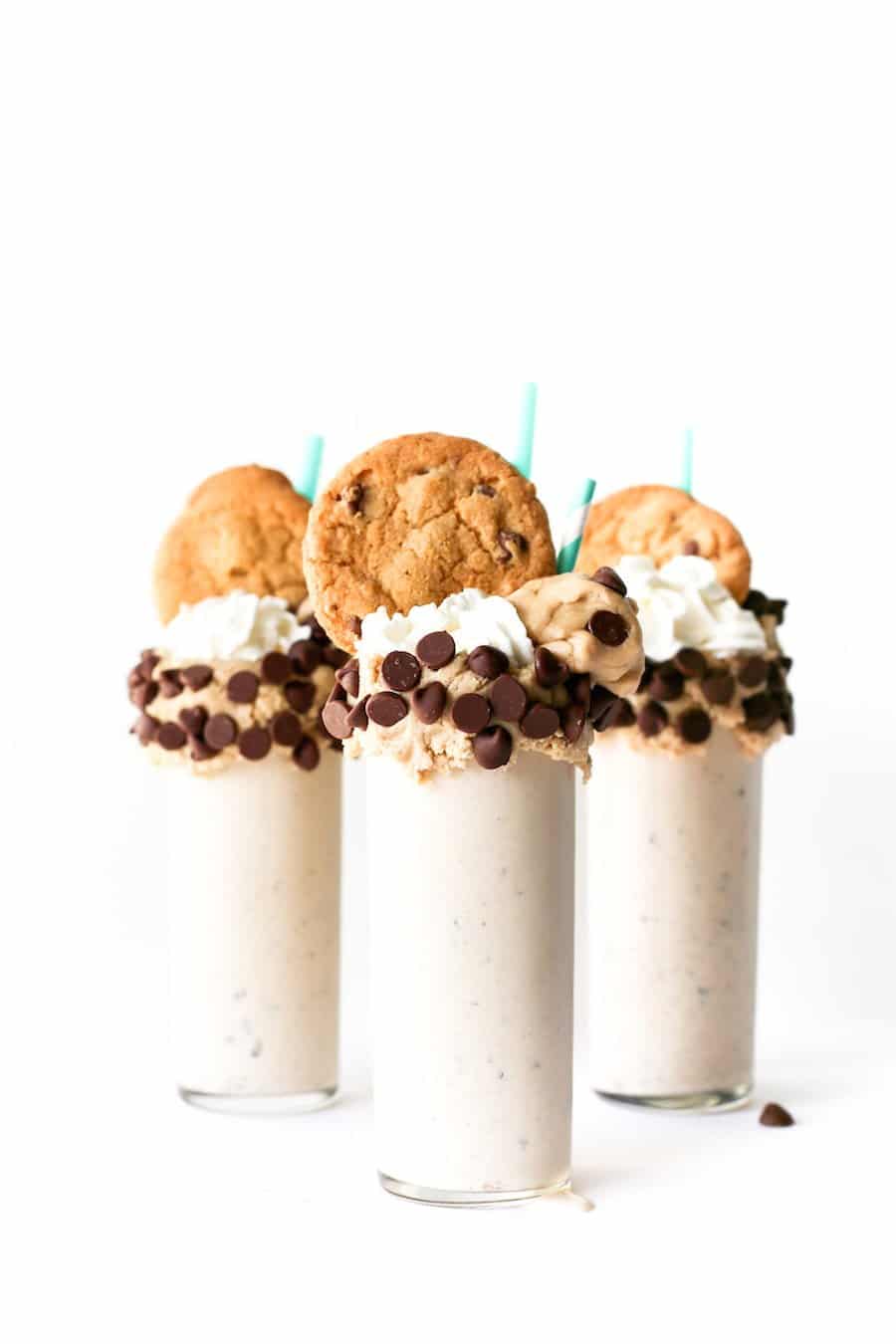 Chocolate Chip Cookie Dough Milkshake, Edible Cookie Dough, Raw Cookie Dough Milkshake, Cookie Dough Vanilla Milkshake, Over the Top Freakshake, Cookie Milkshake, Recipe, Make at Home, Salty Canary