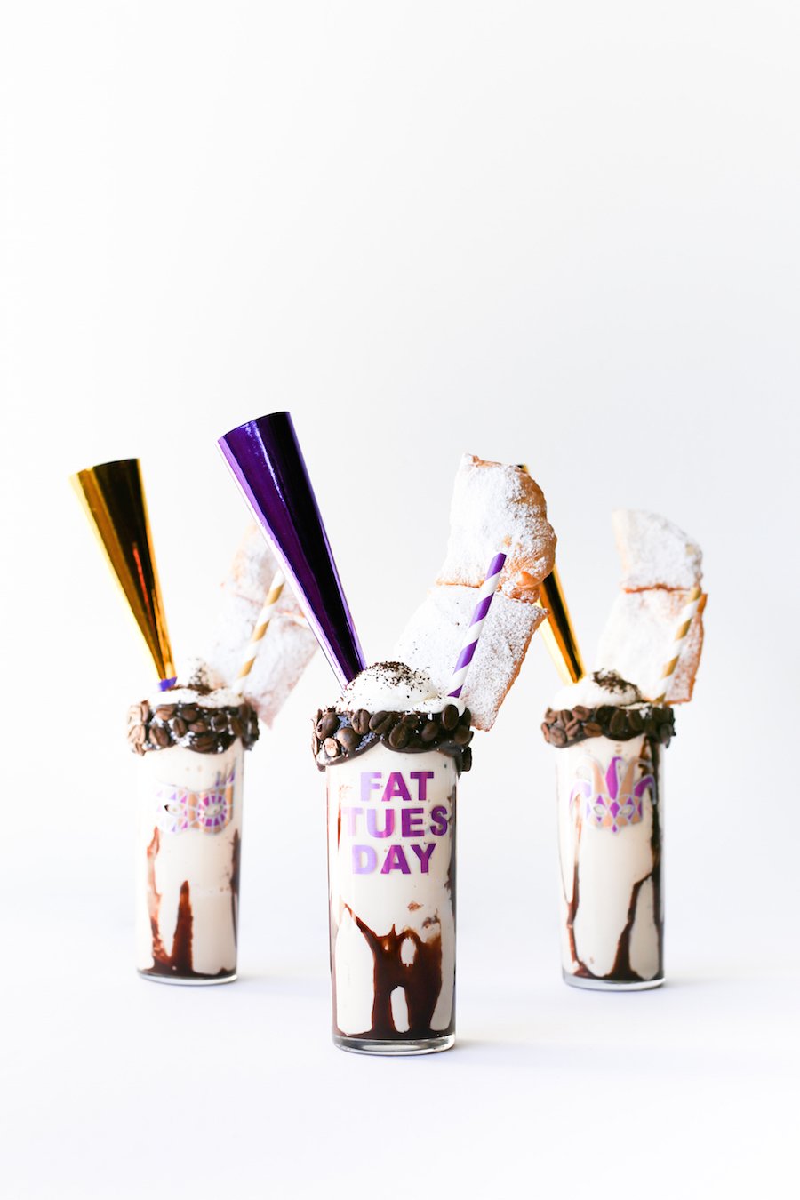 Mardi Gras Milkshakes // Coffee Milkshakes topped with Beignets // Salty Canary
