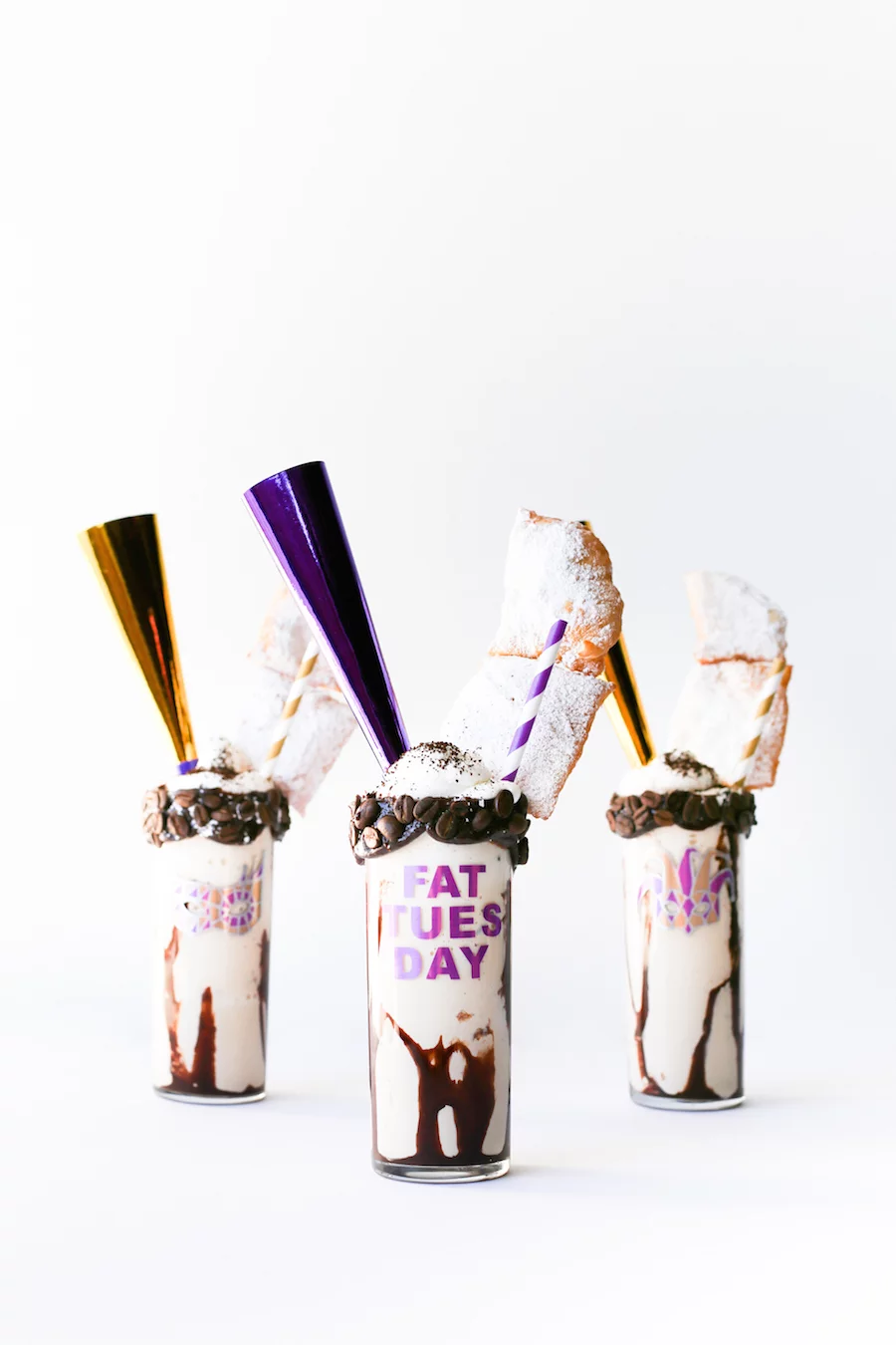 Mardi Gras Milkshakes // Coffee Milkshakes topped with Beignets // Salty Canary