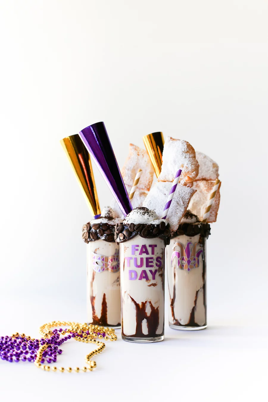 Mardi Gras Milkshakes // Coffee Milkshakes topped with Beignets // Salty Canary