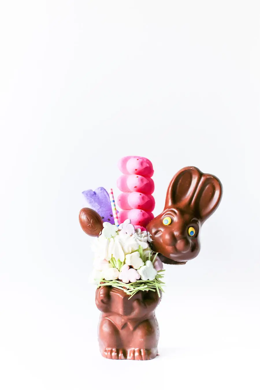 Chocolate Easter bunny filled with a delicious Peeps milkshake // Salty Canary