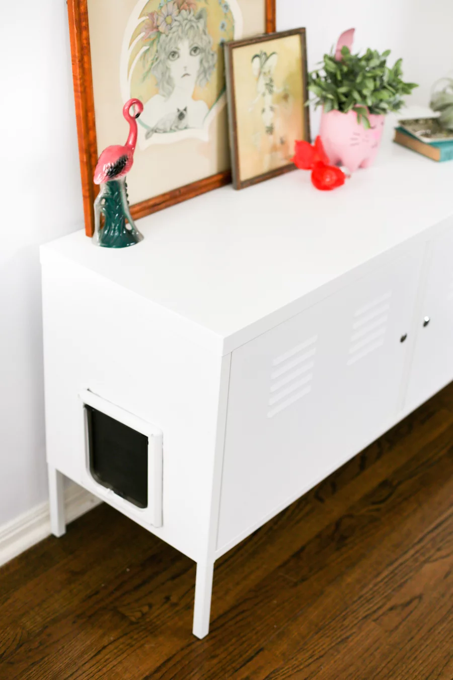 Turn the Ikea PS Cabinet into a giant kitty litter box so you never have to look at litter again! // Salty Canary