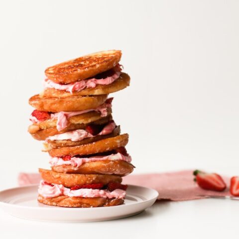 Celebrate Grilled Cheese Month with this Strawberry Mascarpone Grilled Cheese Donut for breakfast or dessert! // saltycanary.com