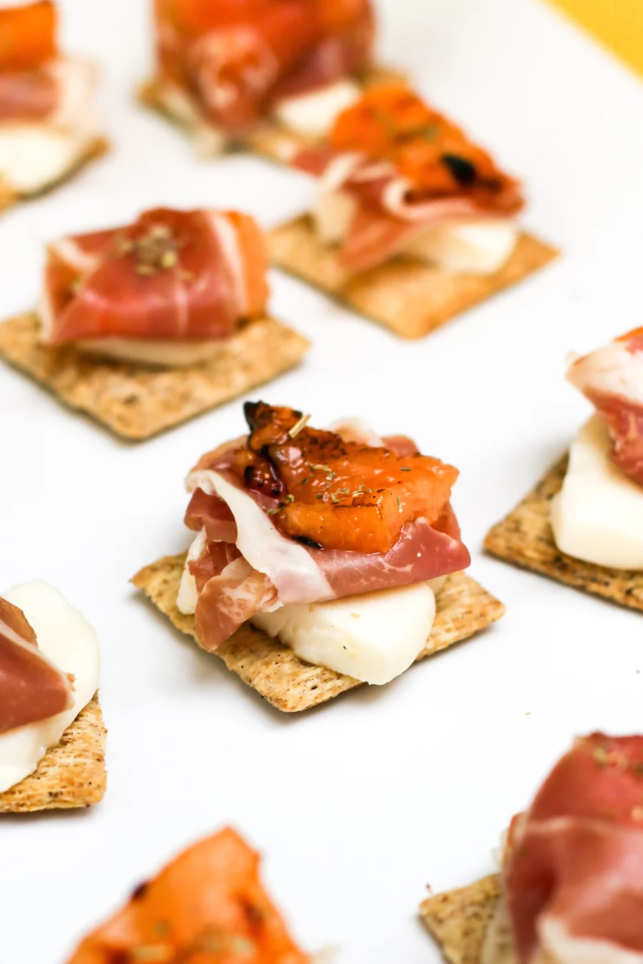 Cantaproscimozzcuits. That's grilled cantaloupe with prosciutto and mozzarella cheese on a TRISCUIT.