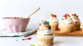 Cereal Milk Cupcakes! Best part? Made from a box mix! // saltycanary.com