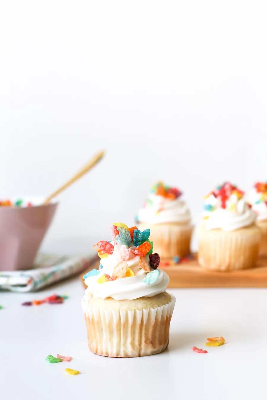 Cereal Milk Cupcakes! Best part? Made from a box mix! // saltycanary.com