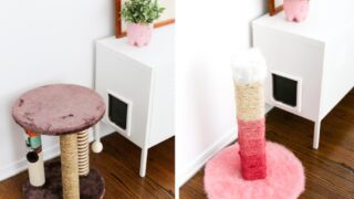 Hate your brown, ugly, carpeted cat scratching post? DIY a new one! And make it ombré pink! // saltycanary.com