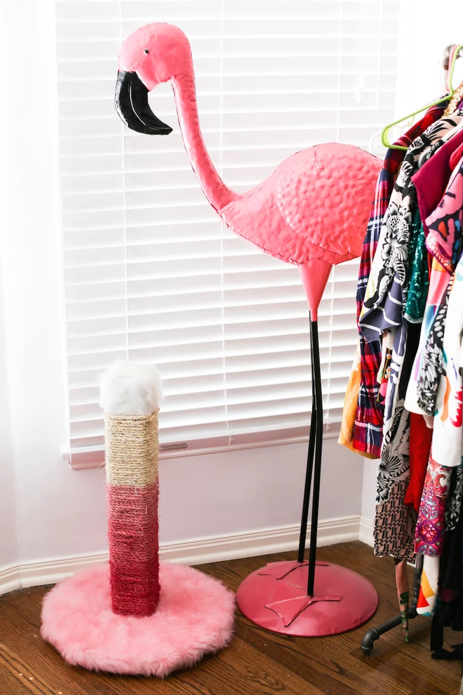 Hate the brown, ugly cat scratching posts? DIY one! And make it pink ombre! // saltycanary.com