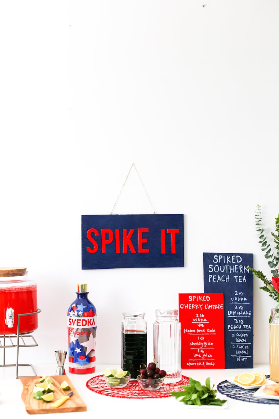 Throw a party with spiked cocktails for this summer's holiday! Cocktails can be a Spiked Cherry Limeade or Spiked Southern Peach Tea! // saltycanary.com