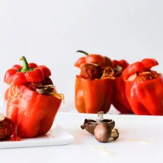Try this comfort food mash-up: Spaghetti and Meatball Stuffed Bell Peppers! // Salty Canary