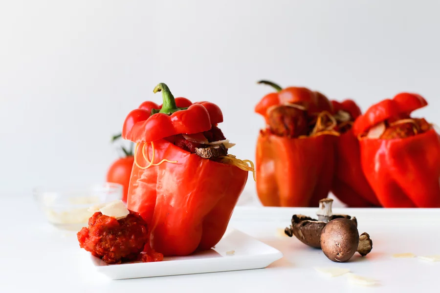 Spaghetti and Meatball Stuffed Bell Peppers Recipe // Salty Canary