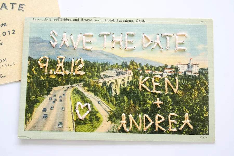 Embroidered Save the Date Wedding Postcards // Salty Canary 