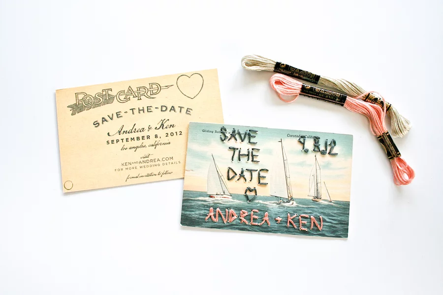 Embroidered Save the Date Wedding Postcards // Salty Canary 