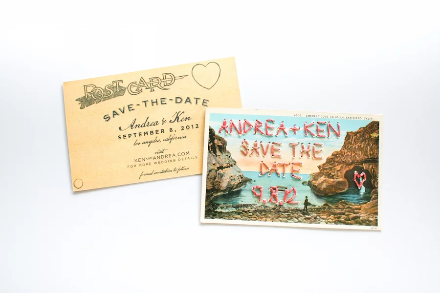 Embroidered Save the Date Wedding Postcards // Salty Canary 