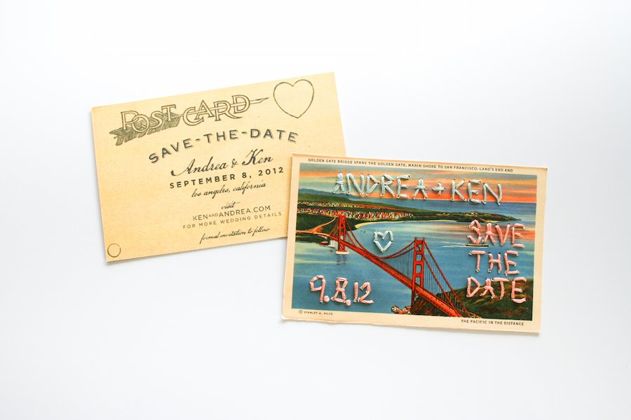 Embroidered Save the Date Wedding Postcards // Salty Canary 
