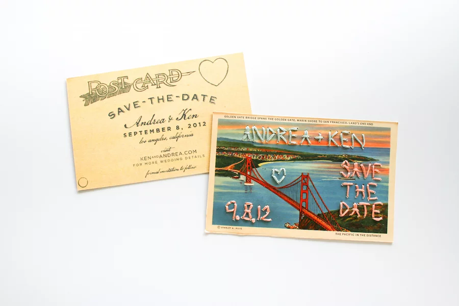 Embroidered Save the Date Wedding Postcards // Salty Canary 