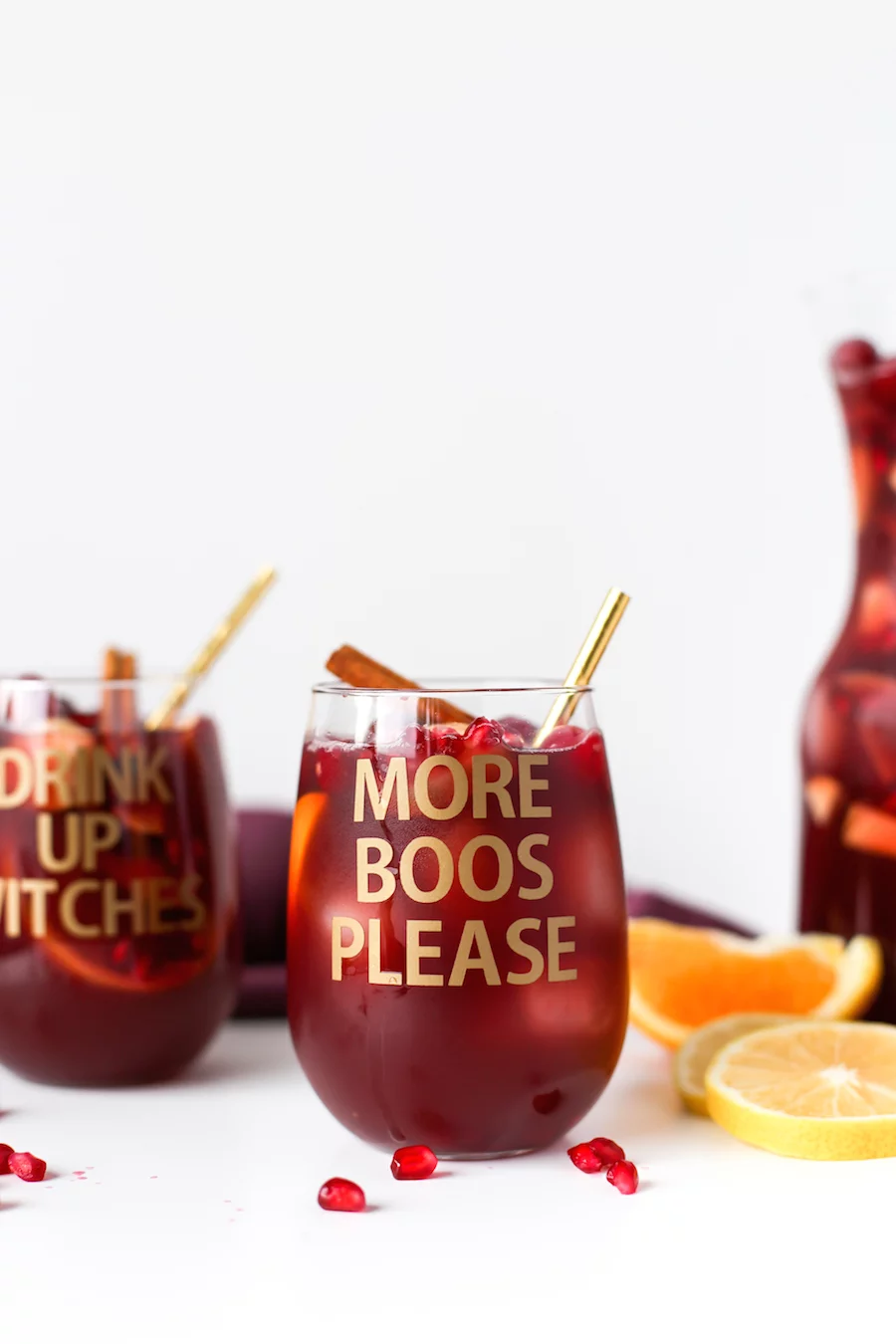 DIY Halloween Wine Glasses, More Boos Please, Drink Up Witches, Halloween Puns, DIY Halloween Party Decorations, Cricut DIY, Salty Canary