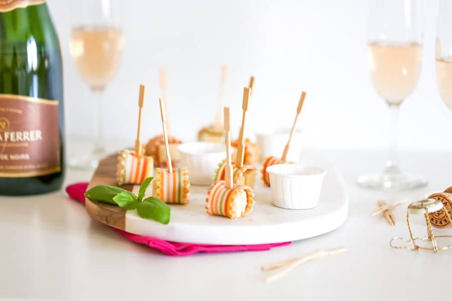 Rainbow Pasta Parmesan Cheese Appetizer on a Stick // Salty Canary 