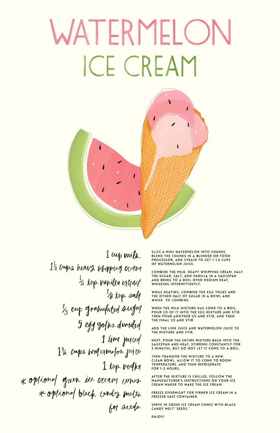 Free Print of Watermelon Ice Cream Recipe // Salty Canary