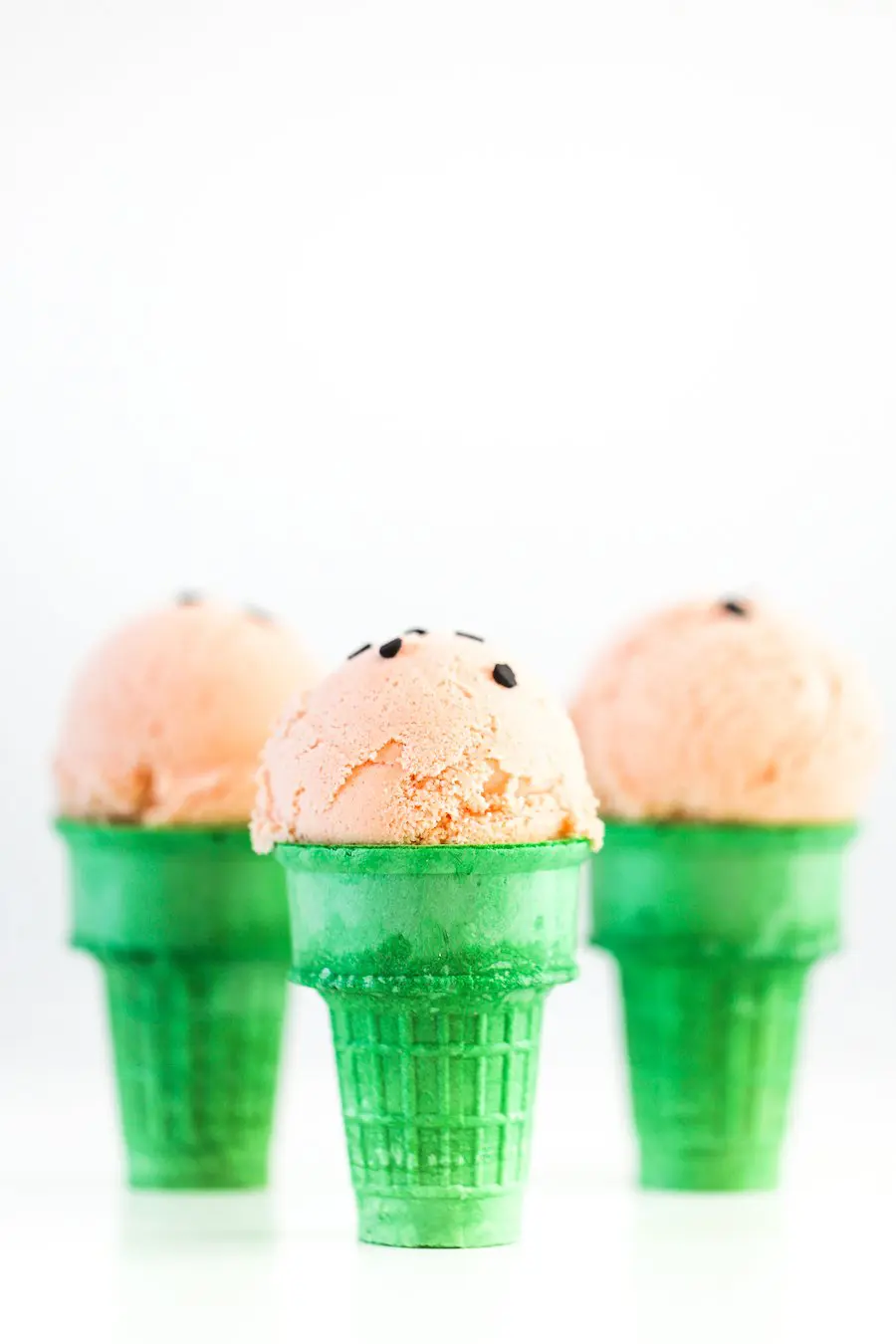 Watermelon Ice Cream with Candy "Seeds" in Ice Cream Cones