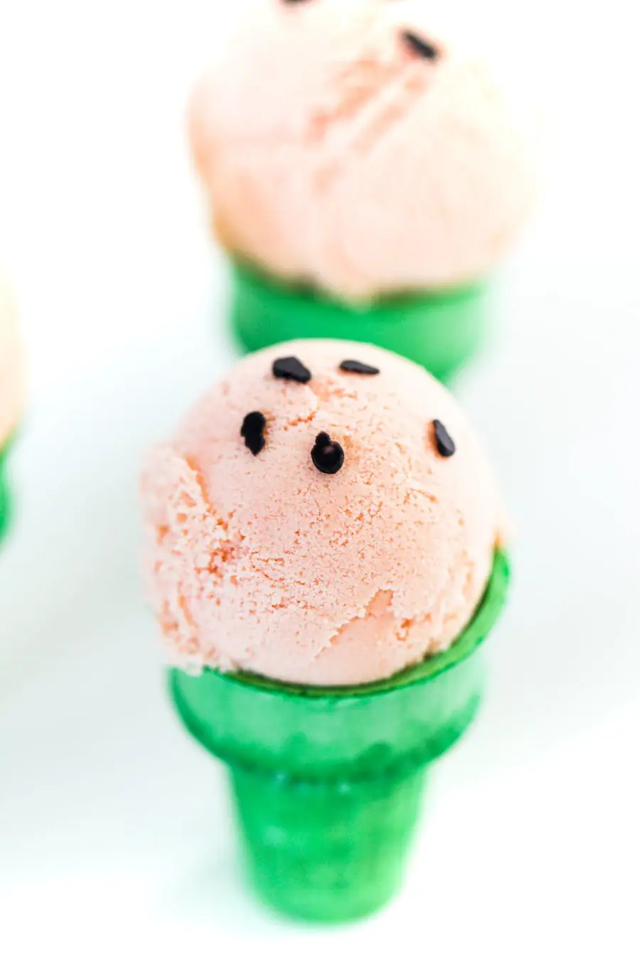 Watermelon Ice Cream with Chocolate "Seeds" in Ice Cream Cones
