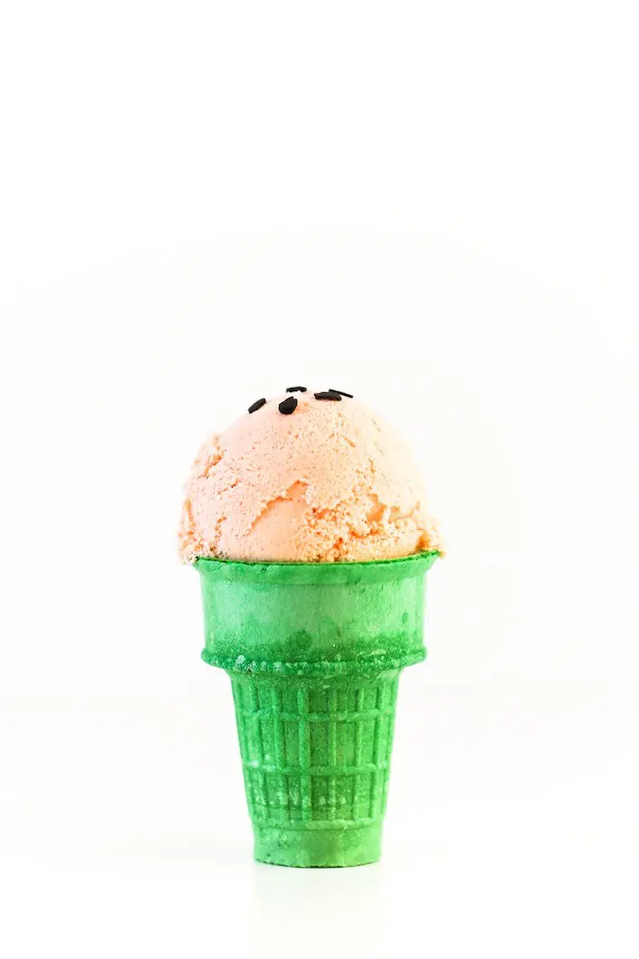 Watermelon Ice Cream with Chocolate "Seeds" in Ice Cream Cones