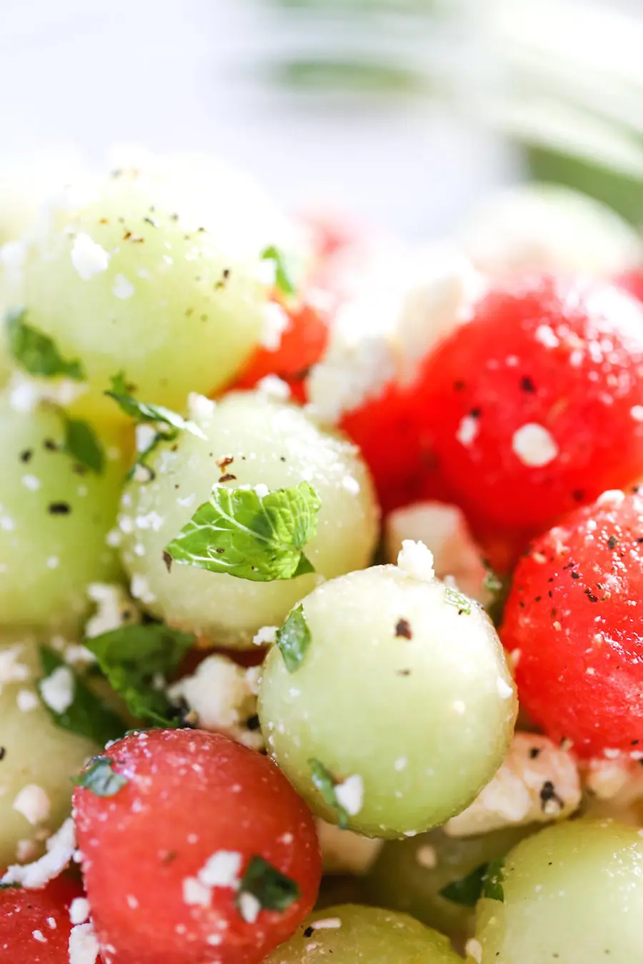 Mint and Melon Salad with Feta and Pickled Onions, Fruit Salad, Recipe, Mint and Melon Salad, Honeydew and Watermelon Salad, Watermelon and Mint Salad Recipe, Watermelon and Feta Recipe, Summer Salad, Melon Balls, Melon Ball Salad