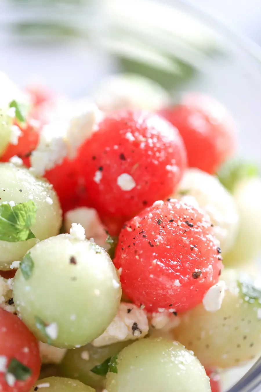 Mint and Melon Salad with Feta and Pickled Onions, Fruit Salad, Recipe, Mint and Melon Salad, Honeydew and Watermelon Salad, Watermelon and Mint Salad Recipe, Watermelon and Feta Recipe, Summer Salad, Melon Balls, Melon Ball Salad