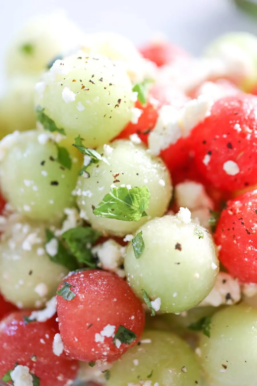 Mint and Melon Salad with Feta and Pickled Onions, Fruit Salad, Recipe, Mint and Melon Salad, Honeydew and Watermelon Salad, Watermelon and Mint Salad Recipe, Watermelon and Feta Recipe, Summer Salad, Melon Balls, Melon Ball Salad