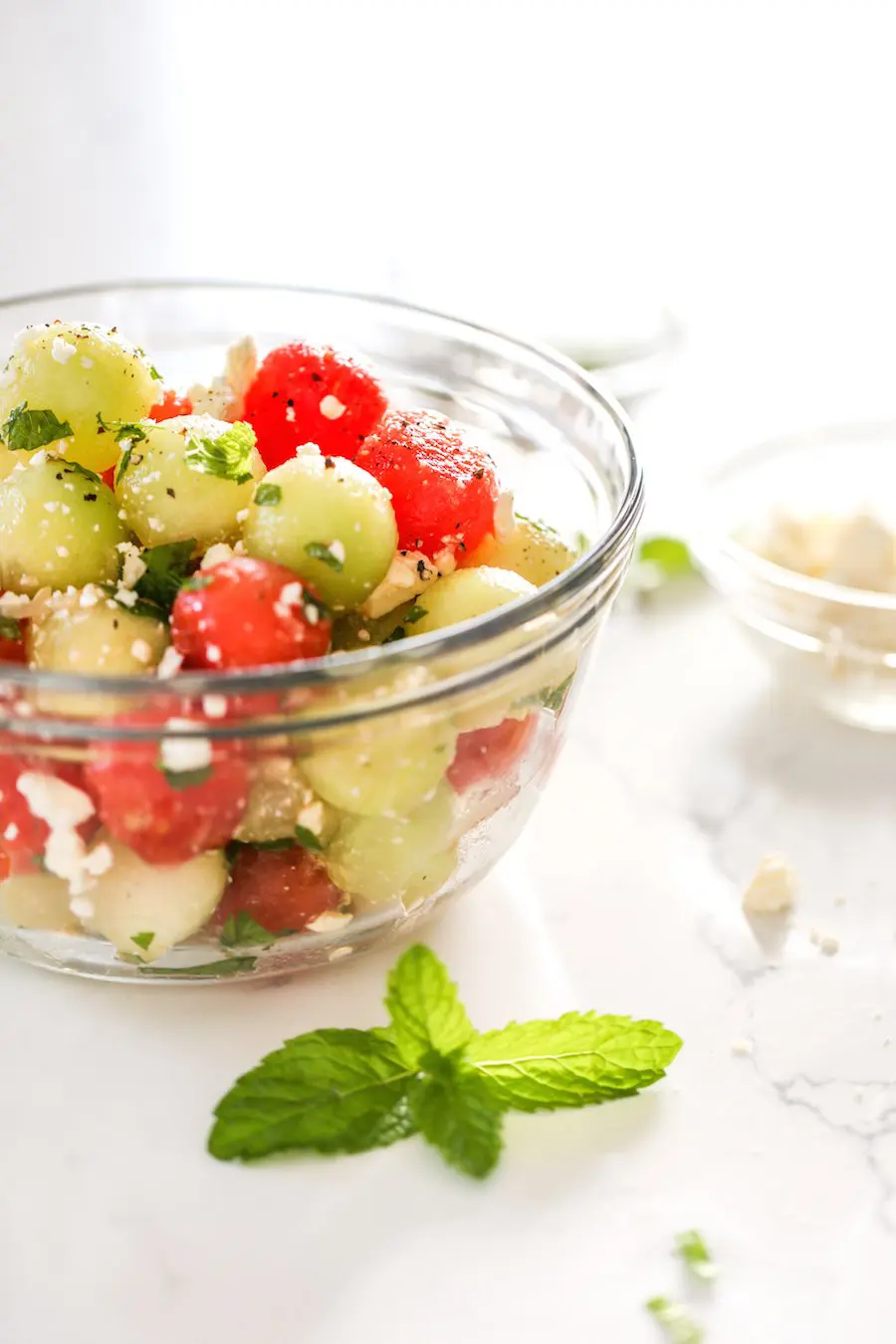 Mint and Melon Salad with Feta and Pickled Onions, Fruit Salad, Recipe, Mint and Melon Salad, Honeydew and Watermelon Salad, Watermelon and Mint Salad Recipe, Watermelon and Feta Recipe, Summer Salad, Melon Balls, Melon Ball Salad