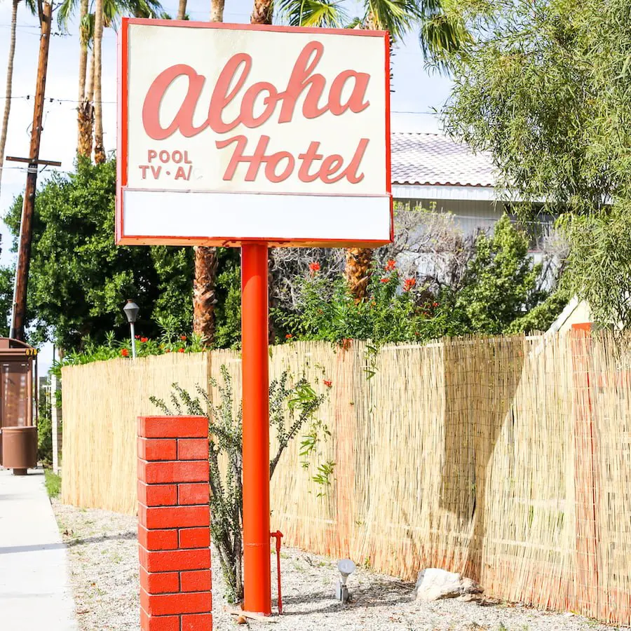 Aloha Hotel sign in Palm Springs, California