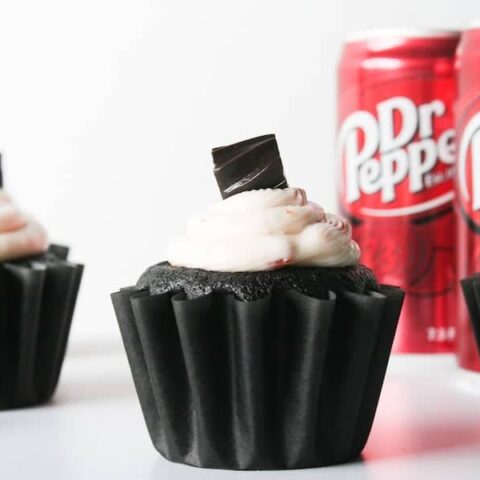 Black Velvet Dr Pepper Cupcakes with Cherry Cream Cheese Frosting