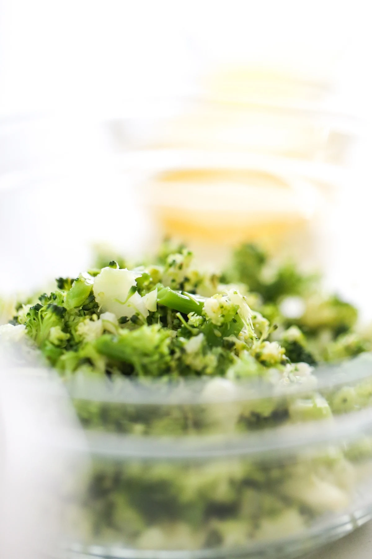 Steamed and diced broccoli in a bowl