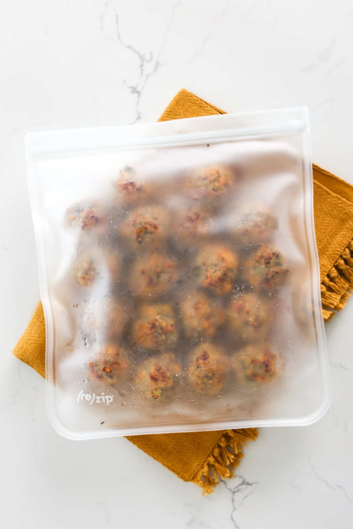 Cheesy Broccoli Turkey Meatballs in a freezer bag