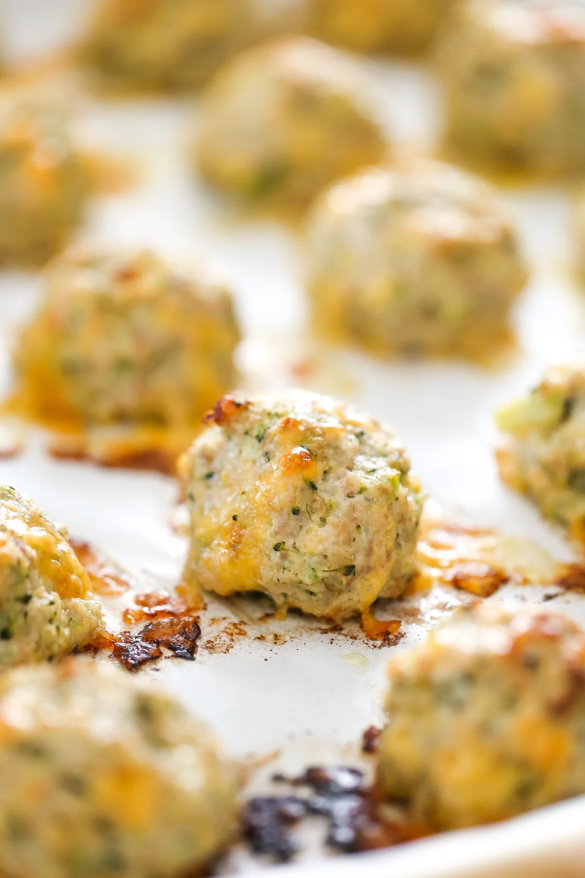 Baked turkey meatballs on a baking sheet