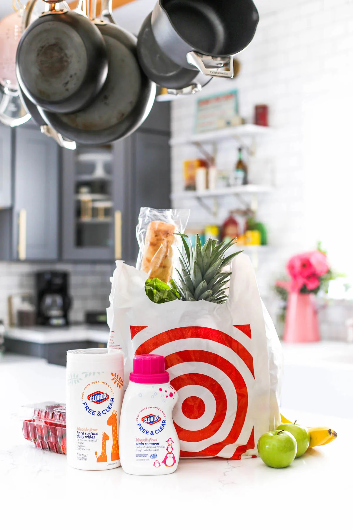 Bag of groceries on kitchen counter