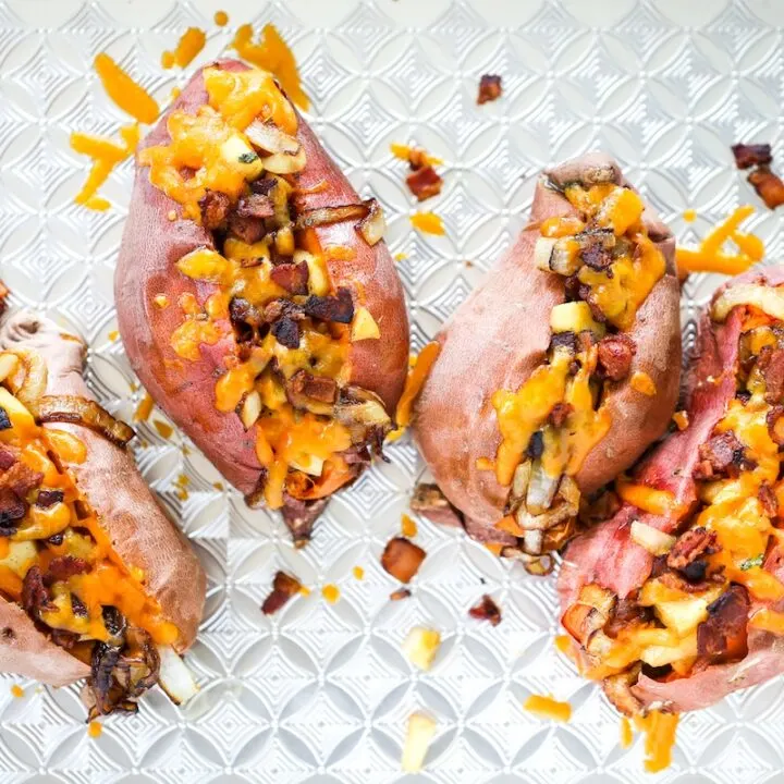 Apple, Bacon & Onion Stuffed Sweet Potatoes